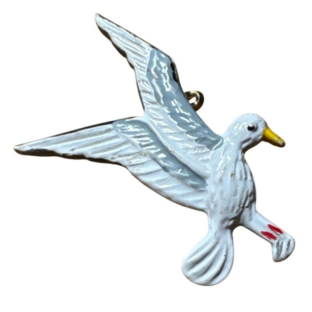 Seagull Brooch Enamel Pin White Blue 1.25" Nautical Cruise Beach Vintage